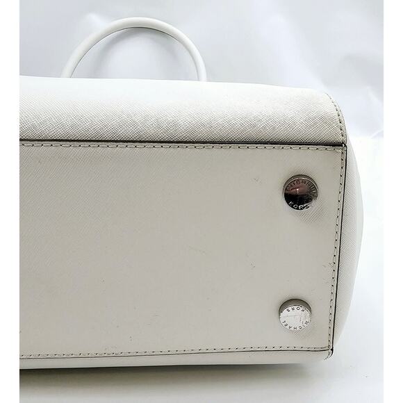 Michael Kors Ciara Large Optic White Leather Top Zip Satchel Crossbody Purse Bag - Picture 7 of 13